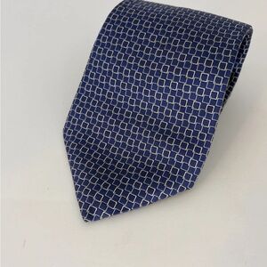 Brooks Brothers Makers Repp Silk Tie Blue/White Geometric Made USA Necktie